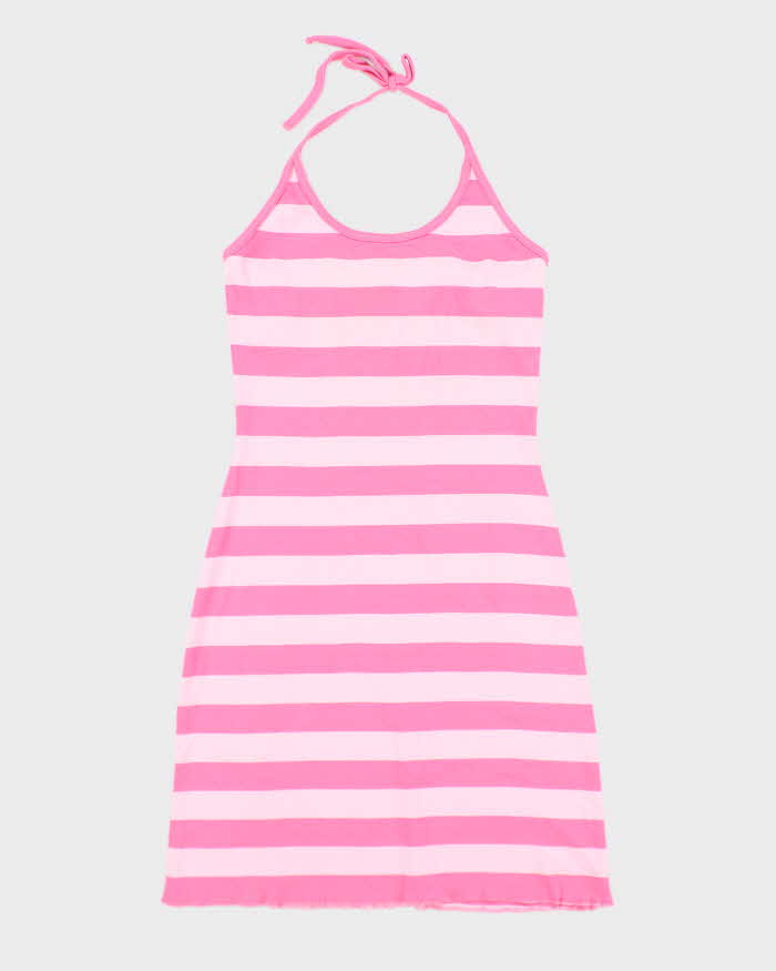 Vintage Y2k 00s Guess Pink Stripe Halter Neck Dress - M