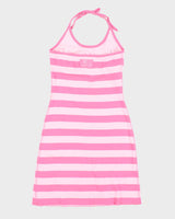 Vintage Y2k 00s Guess Pink Stripe Halter Neck Dress - M