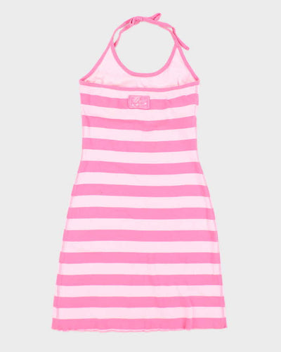 Vintage Y2k 00s Guess Pink Stripe Halter Neck Dress - M