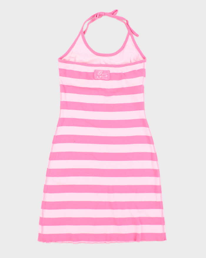 Vintage Y2k 00s Guess Pink Stripe Halter Neck Dress - M