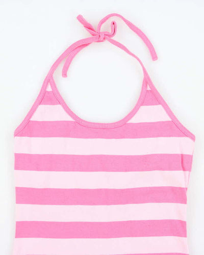 Vintage Y2k 00s Guess Pink Stripe Halter Neck Dress - M