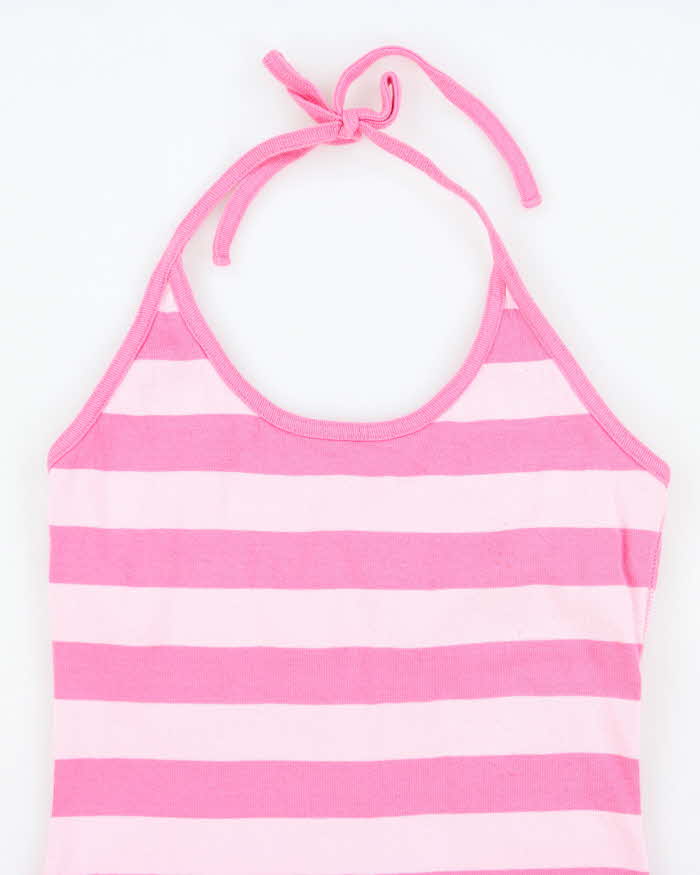 Vintage Y2k 00s Guess Pink Stripe Halter Neck Dress - M