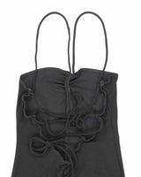 Vintage 90s Lakubo Lace-up Backless Ruffle Dress - XS
