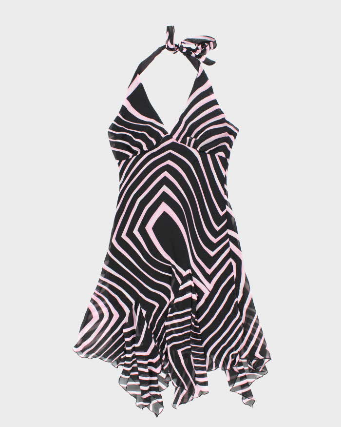 Vintage 90s Ellen & Eric Stripe Halter Neck Dress - M