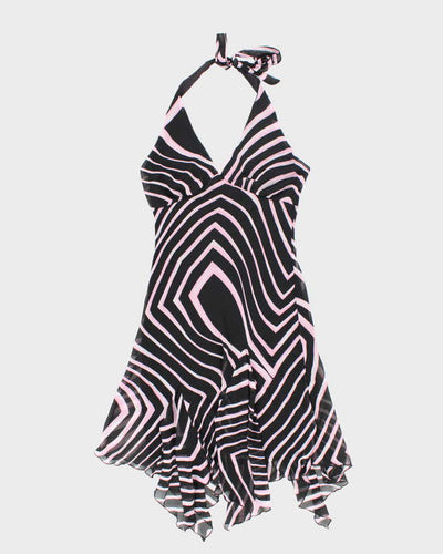Vintage 90s Ellen & Eric Stripe Halter Neck Dress - M