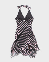 Vintage 90s Ellen &amp; Eric Stripe Halter Neck Dress - M