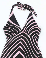 Vintage 90s Ellen &amp; Eric Stripe Halter Neck Dress - M