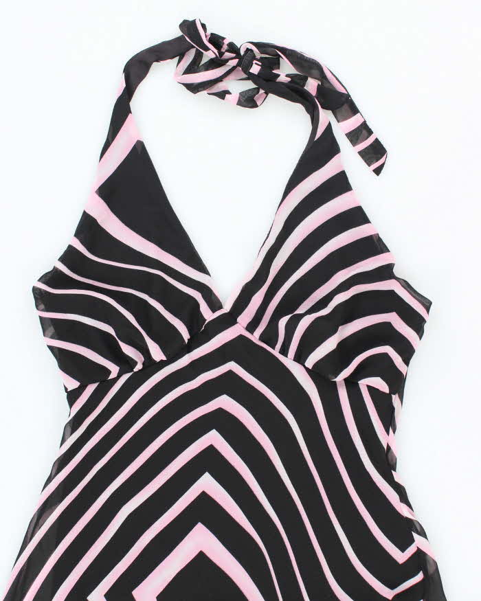 Vintage 90s Ellen &amp; Eric Stripe Halter Neck Dress - M