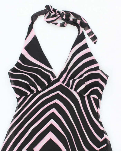 Vintage 90s Ellen & Eric Stripe Halter Neck Dress - M