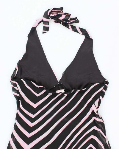Vintage 90s Ellen & Eric Stripe Halter Neck Dress - M