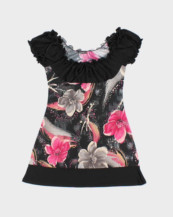 Vintage Y2k 00s Clientele Floral Off The Shoulder Mini Dress - S