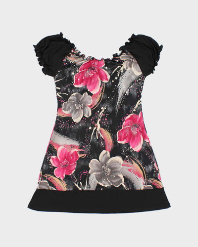Vintage Y2k 00s Clientele Floral Off The Shoulder Mini Dress - S