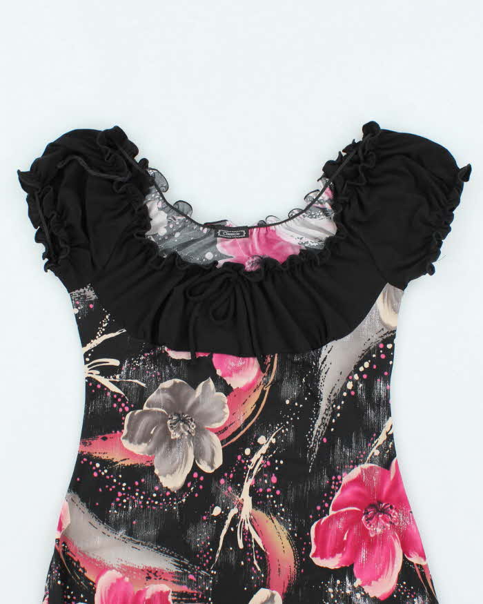 Vintage Y2k 00s Clientele Floral Off The Shoulder Mini Dress - S