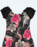 Vintage Y2k 00s Clientele Floral Off The Shoulder Mini Dress - S