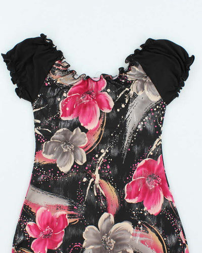 Vintage Y2k 00s Clientele Floral Off The Shoulder Mini Dress - S