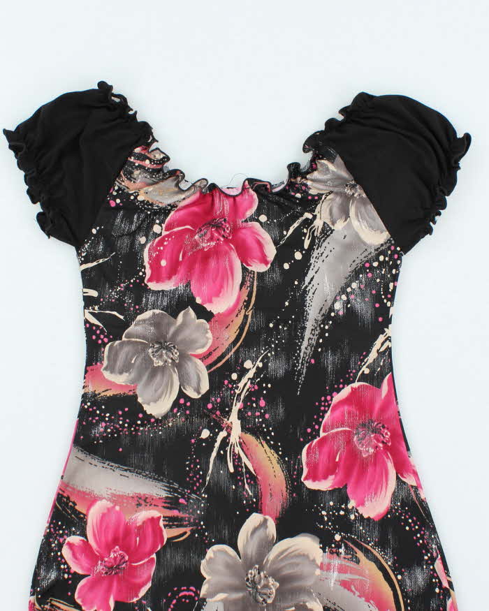Vintage Y2k 00s Clientele Floral Off The Shoulder Mini Dress - S