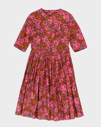 Vintage 50s Blue & Green A-Line Dress - S