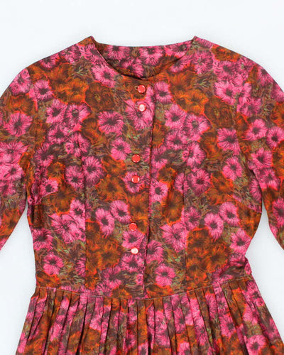 Vintage 50s Blue & Green A-Line Dress - S