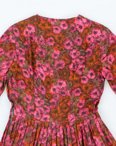 Vintage 50s Blue & Green A-Line Dress - S