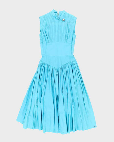 Vintage 50s Pleated Drop Waist Blue Dress - S