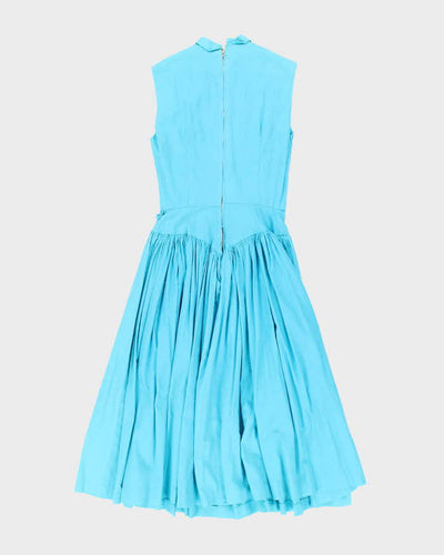 Vintage 50s Pleated Drop Waist Blue Dress - S