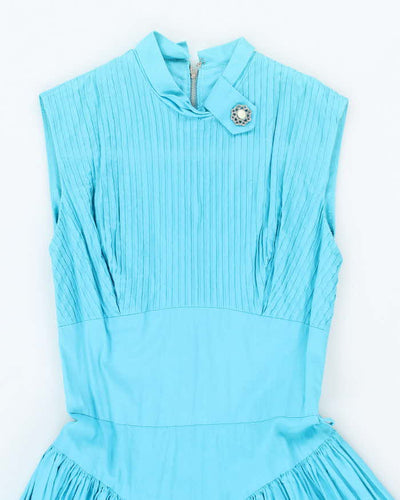 Vintage 50s Pleated Drop Waist Blue Dress - S