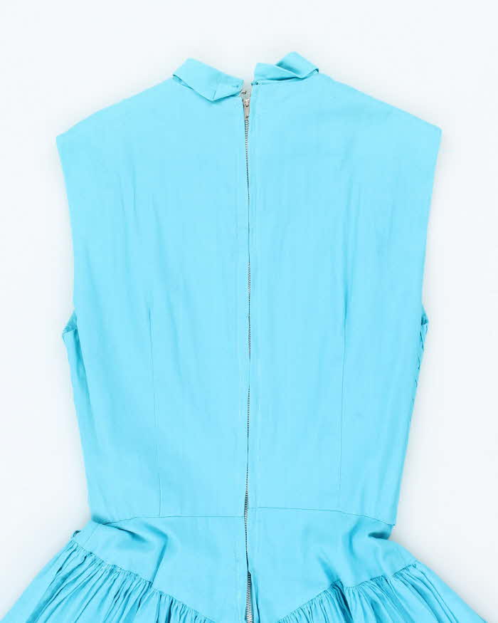 Vintage 50s Pleated Drop Waist Blue Dress - S