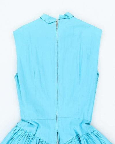 Vintage 50s Pleated Drop Waist Blue Dress - S