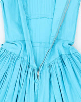 Vintage 50s Pleated Drop Waist Blue Dress - S