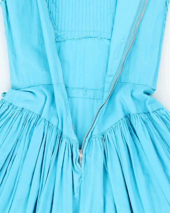 Vintage 50s Pleated Drop Waist Blue Dress - S
