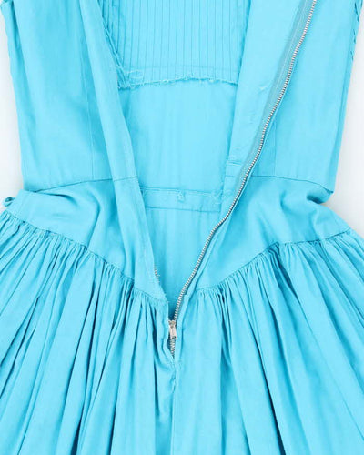 Vintage 50s Pleated Drop Waist Blue Dress - S