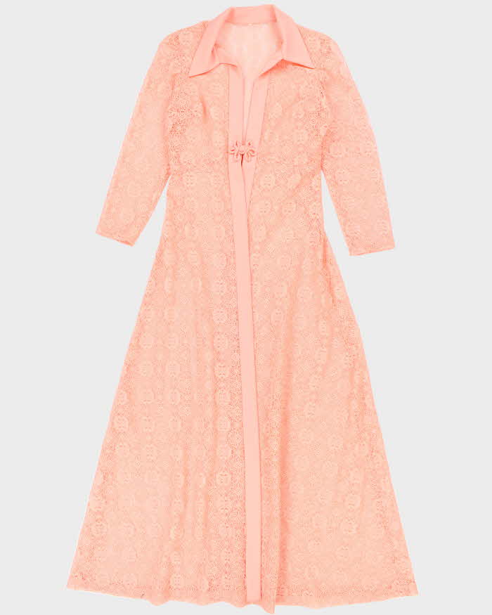 Vintage 70s Pink Lace Over Dress Coverup - M