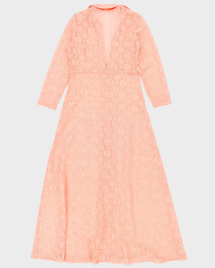 Vintage 70s Pink Lace Over Dress Coverup - M