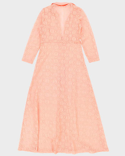 Vintage 70s Pink Lace Over Dress Coverup - M