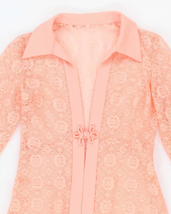 Vintage 70s Pink Lace Over Dress Coverup - M