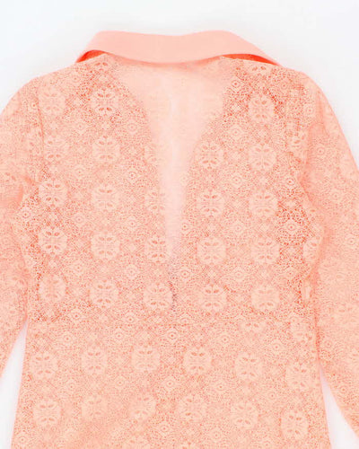 Vintage 70s Pink Lace Over Dress Coverup - M