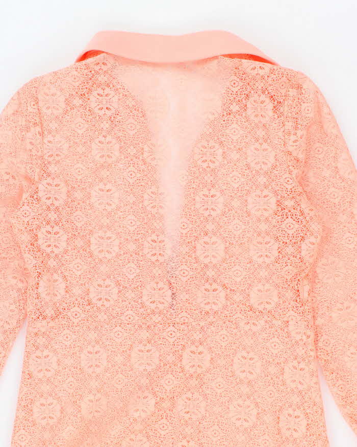 Vintage 70s Pink Lace Over Dress Coverup - M