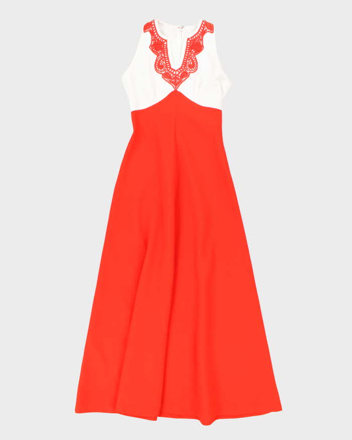 Vintage 70s White &amp; Red Maxi  - S
