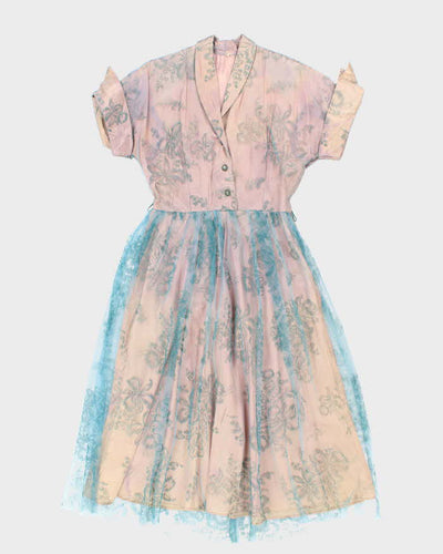 Vintage 50s Lace Shoulder Pad Maxi Dress - L