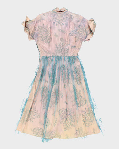 Vintage 50s Lace Shoulder Pad Maxi Dress - L