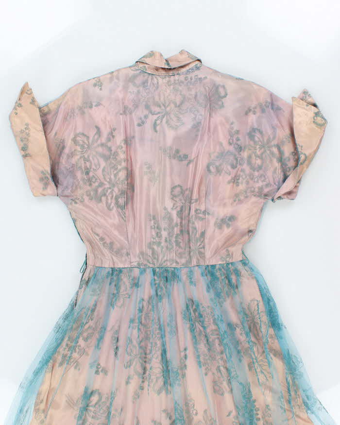 Vintage 50s Lace Shoulder Pad Maxi Dress - L