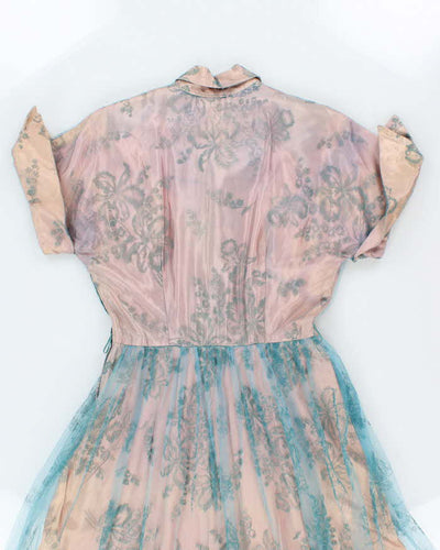Vintage 50s Lace Shoulder Pad Maxi Dress - L