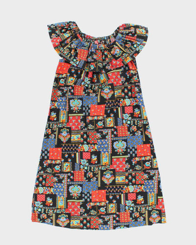 Vintage 70s Off The Shoulder Pattern Dress - XS