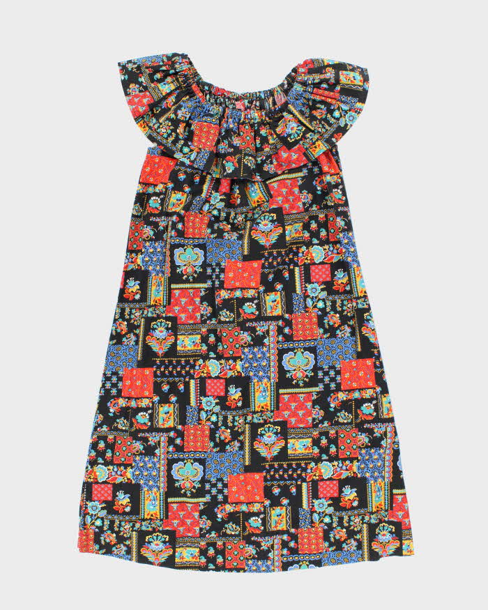 Vintage 70s Off The Shoulder Pattern Dress - XS