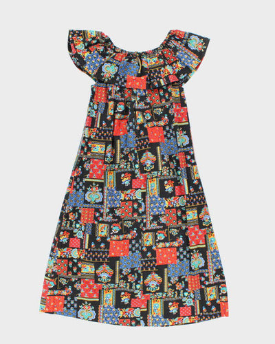 Vintage 70s Off The Shoulder Pattern Dress - XS