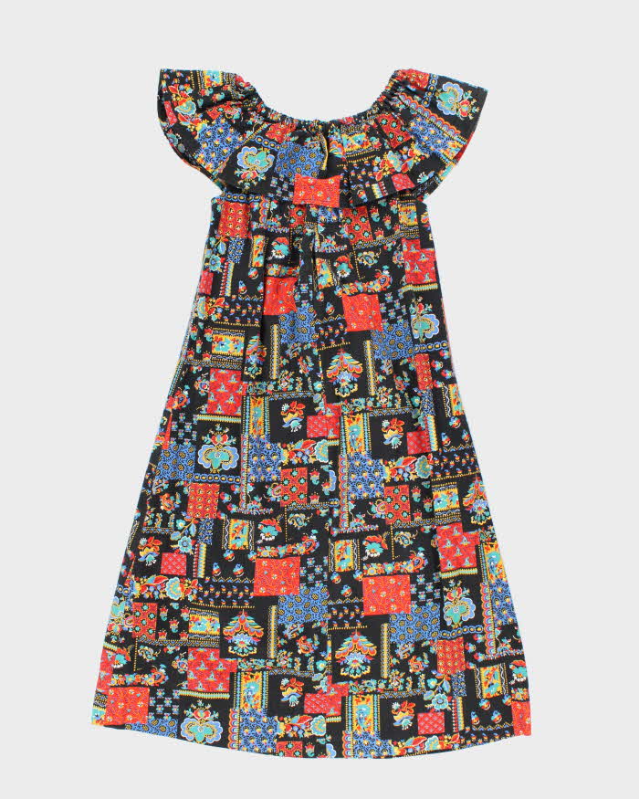 Vintage 70s Off The Shoulder Pattern Dress - XS