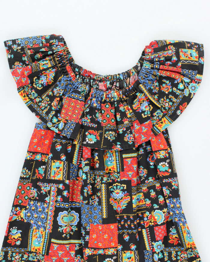 Vintage 70s Off The Shoulder Pattern Dress - XS