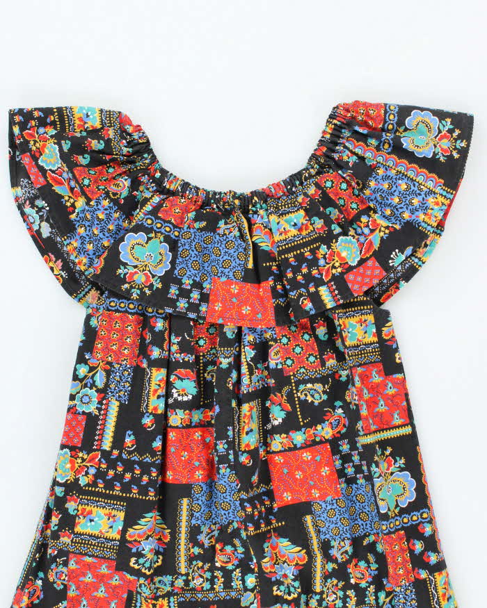 Vintage 70s Off The Shoulder Pattern Dress - XS