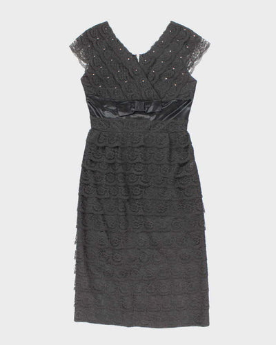 Vintage 50s Black Lace Rhinestone Dress - M