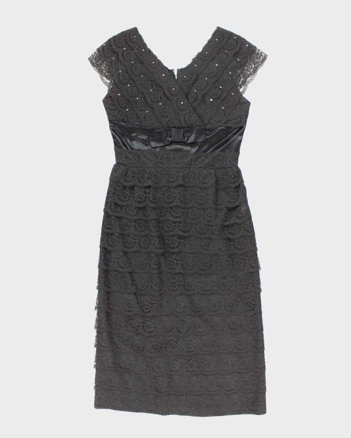 Vintage 50s Black Lace Rhinestone Dress - M